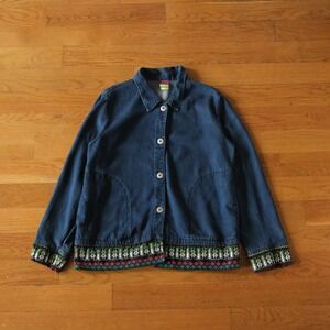 Save The Queen Denim Jacket Womens Blue Embroidered Trim Boho Size S Italy